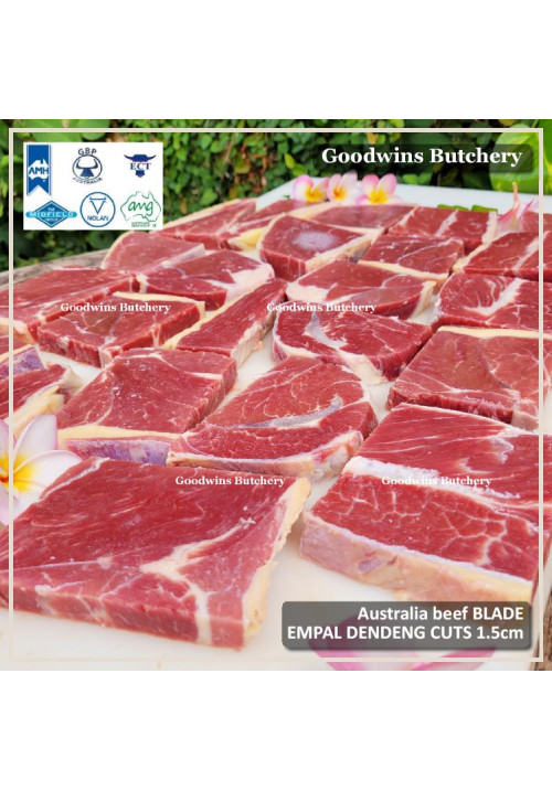 Beef BLADE Australia RALPHS frozen sampil kecil daging DENDENG jerky empal 8x7x1.5cm (price/pack 600g 5-6pcs)